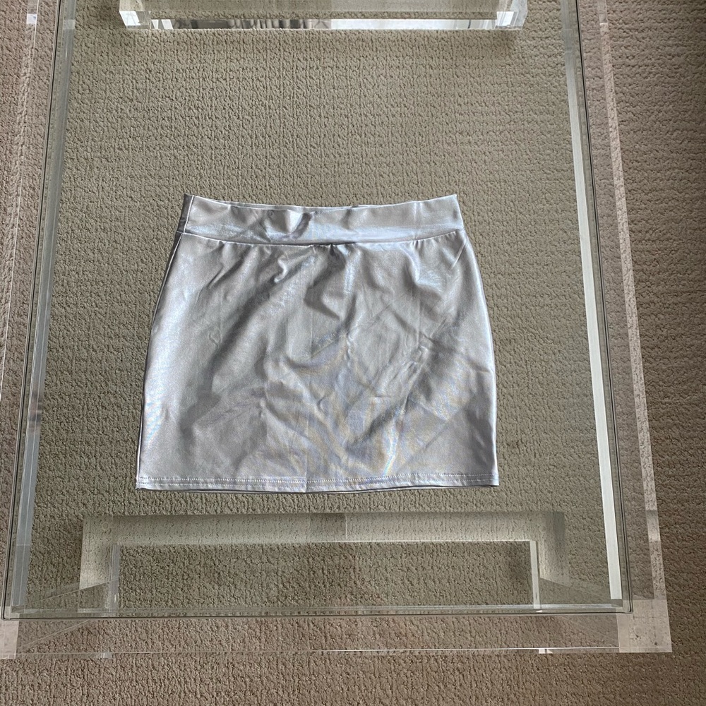 Kate Kasin Mini Silver Bodycon Skirt